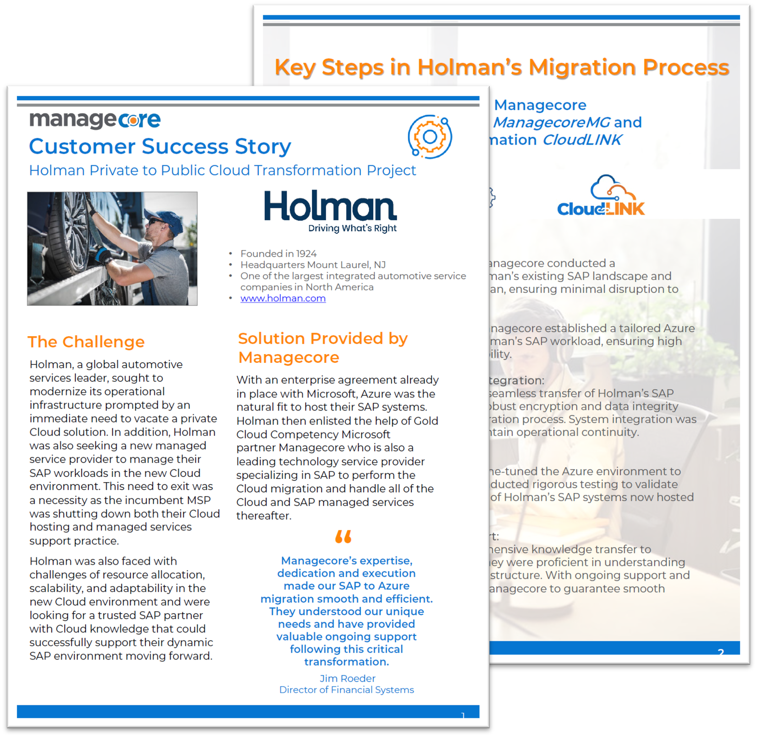 Managecore Customer Holman Customer Case Study: Private to Public Cloud Transformation Project